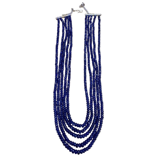 2010s Faceted 980 Carat Natural Tanzanite Bead Five-Strand Necklace 14 Karat Gold For Sale - Image 5 of 18