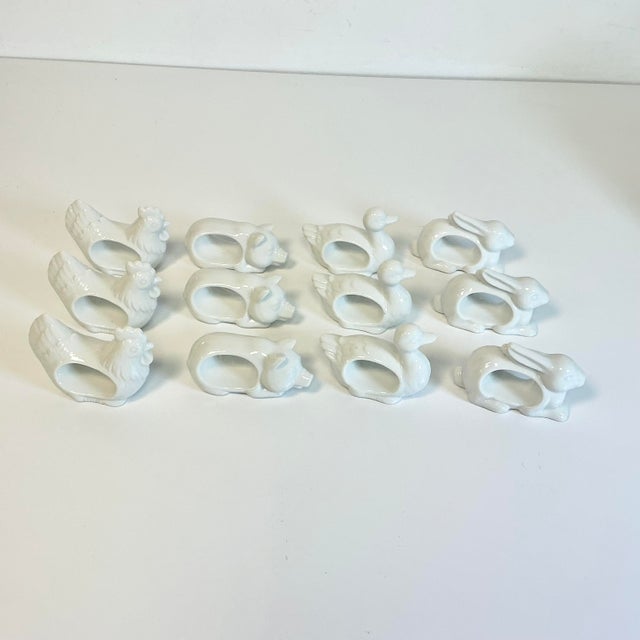 1970s 1970s Vintage French Blanc Porcelain Barn Yard Animal Napkin Rings - Set of 12 For Sale - Image 5 of 14