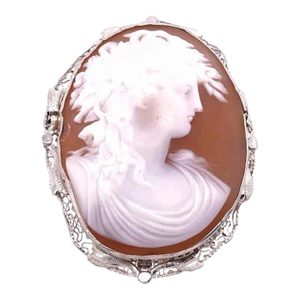 14 Karat White Gold Cameo Pendant or Brooch