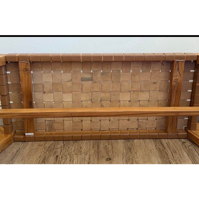 Brown Attributed to Union Home Cove Brown Leather Bench in Recycled Teak For Sale - Image 8 of 8