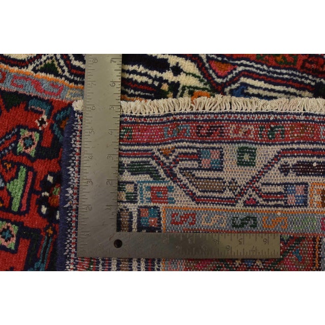 Hamedan Rug 2’9” X 4’2” Red Wool Vintage Tribal Hand-Knotted Oriental Carpet For Sale - Image 10 of 10