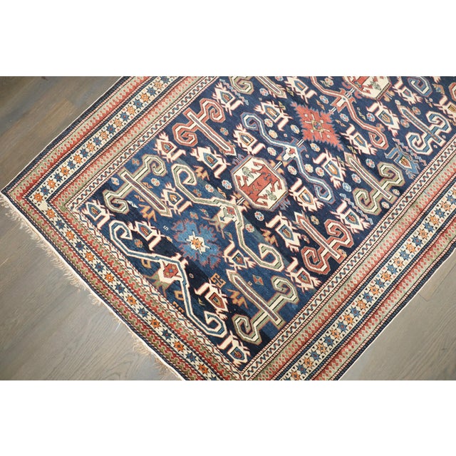 Late 19th Century Antique Zabihi Collection Caucasian Perpedil Blue Rug - 3'5" X 5'1" For Sale - Image 12 of 17