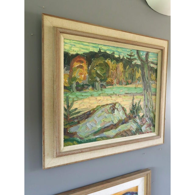 Mid-Century Modern 'Autumn Meadow' Vintage Original Landscape Oil Painting, Framed For Sale - Image 4 of 11