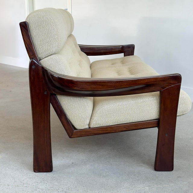 1970s Vintage Upholstered Mid-Century Modern 3-Seat Sofa For Sale - Image 11 of 11