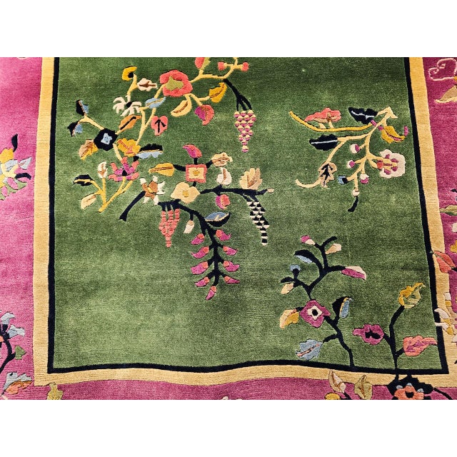 Vintage Chinese Art Deco Rug, Floral Design, Sage Green & Purple, 4' x 6' For Sale - Image 10 of 16