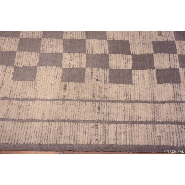 2020s Neutral Cream Grey Tribal Checkboard Design Modern Area Rug For Sale - Image 5 of 7