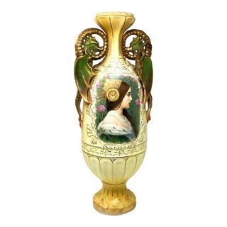 Large Antique Robert Hanke Austrian Portrait Vase With Dragon Handles For Sale