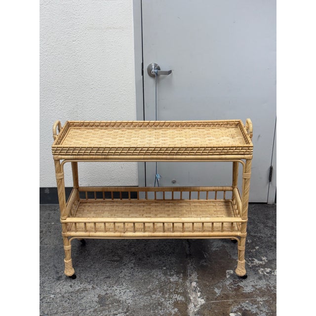Contemporary Serena & Lily South Seas Rattan Bar Cart, Natural For Sale - Image 3 of 12