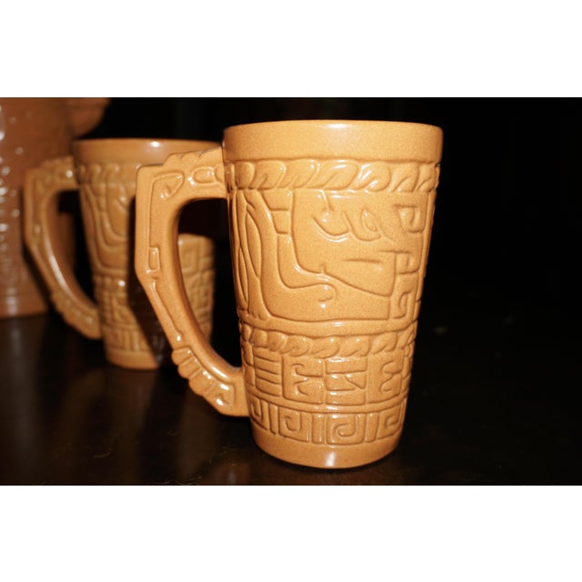 Vintage Spanish Revival Embossed Ceramic Pitcher & Four Mugs – 5 pcs For Sale - Image 4 of 9