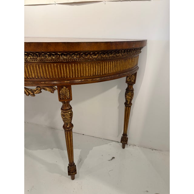 Late 20th Century Vintage Louis XVI Style Giltwood Marquetry Demilune Console Table For Sale - Image 5 of 9