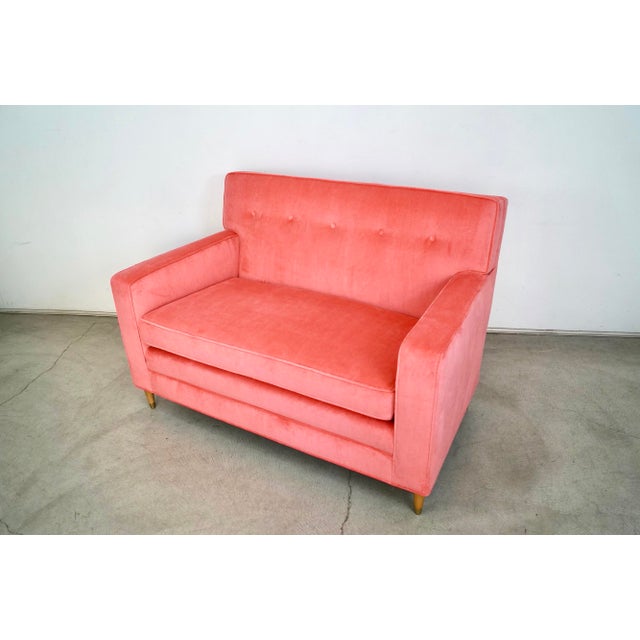 1950’s MidCentury Modern Pink Velvet Loveseat Sofa Chairish