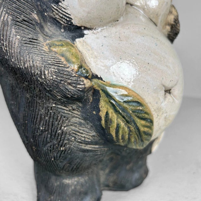 Female Tanuki with Red Bow Shigaraki Pottery, 1960s For Sale - Image 10 of 14