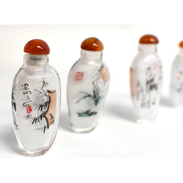 Painted Inside Bamboo Iris Snuff Bottles- Set of 4 For Sale - Image 11 of 13