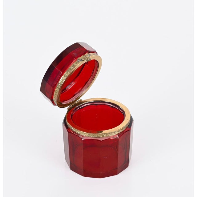 Ruby Red and Gilt Silver Faceted Murano Glass Jewelry Box, Italy, 1920s For Sale - Image 10 of 14