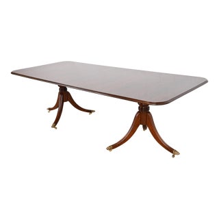 Baker Furniture Style Georgian Flame Mahogany Double Pedestal Dining Table, Newly Refinished For Sale