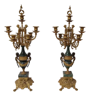 Candelabras in Verde Delle Alpi Marble and Bronze, 1950s, Set of 2