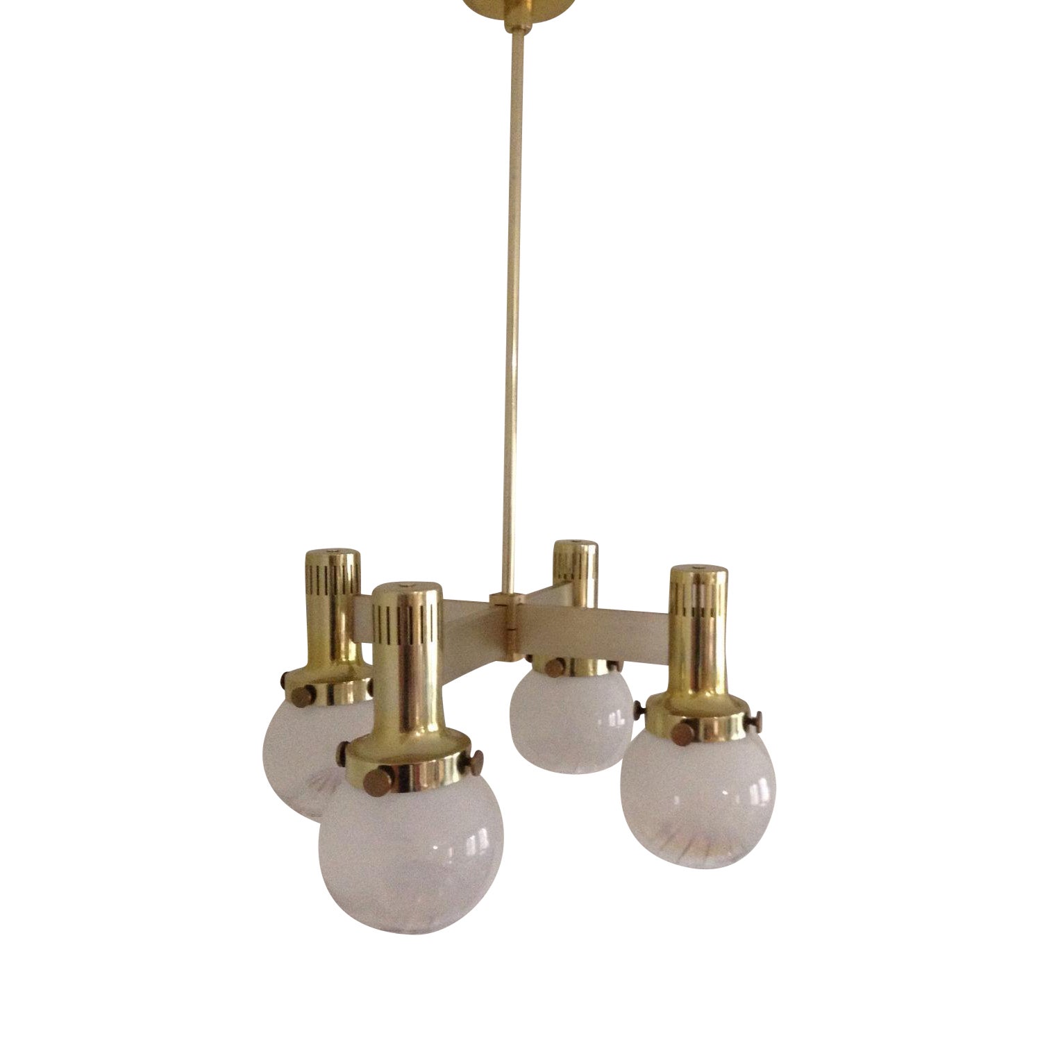 Vintage Lightolier Gold Colored Brass Chandelier Art Glass Globes