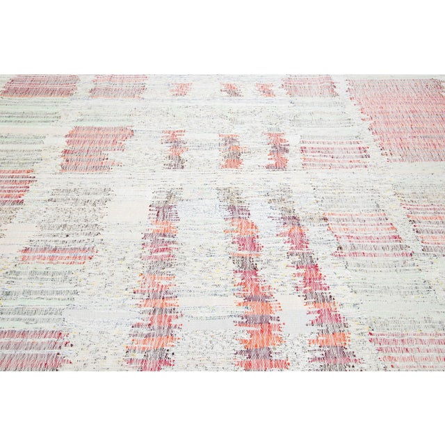 Textile Modern Kilim Flatweave Wool Rug in Beige With Abstract Design For Sale - Image 7 of 10