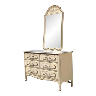 Vintage French Provincial Cream and Gold Dresser With Mirror – 1970s For Sale