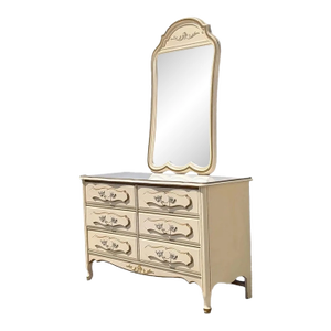 Vintage French Provincial Cream and Gold Dresser With Mirror – 1970s