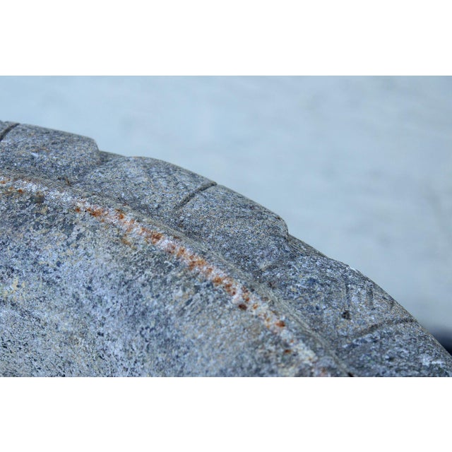 Vintage Pair Of Carved Granite Three Piece Garden Urns On Pedestals For Sale - Image 13 of 18