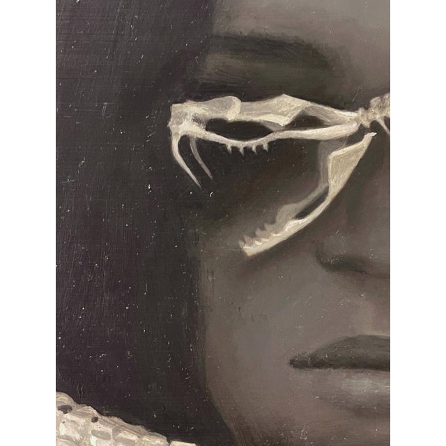 2010s Solitude by Miranda Meeks | Oil on Board Portrait of a woman with a skeletal snake. For Sale - Image 5 of 5