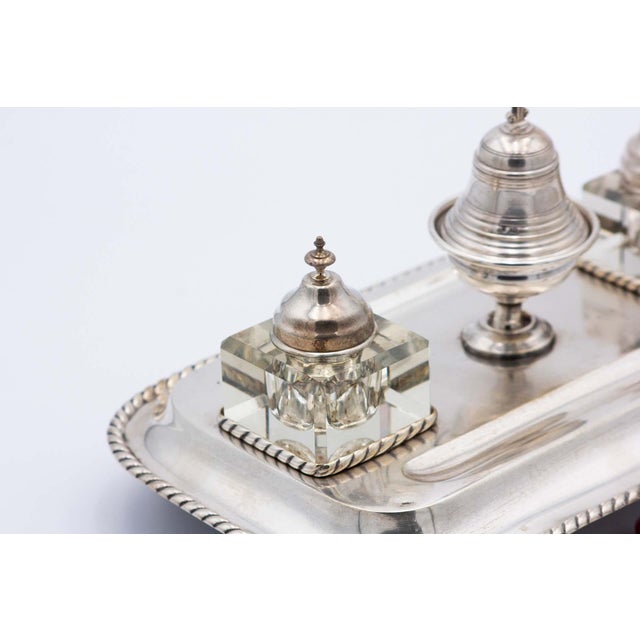 Silver Inkwell with Glass Tanks, Bell and Cord Base For Sale - Image 3 of 6