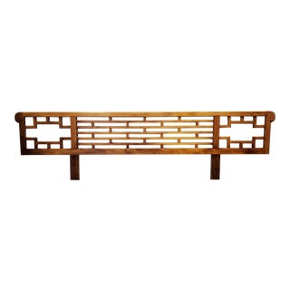 Vintage Chinese Hardwood Fretwork Headboard Queen-King For Sale