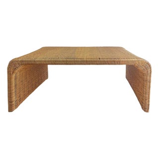 1970s Coastal Woven Natural Wicker Waterfall Coffee Table For Sale