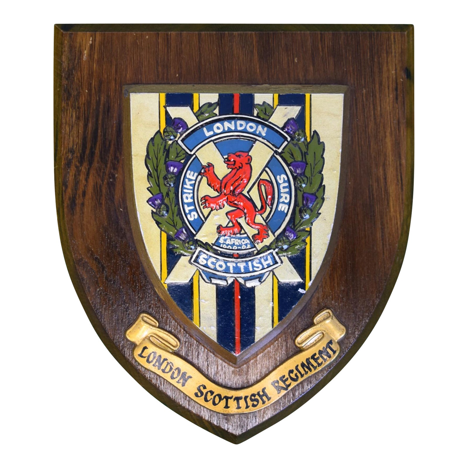 London Scottish Regiment Hand Painted Wooden Crest Plaque Shield | Chairish
