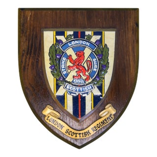 London Scottish Regiment Hand Painted Wooden Crest Plaque Shield For Sale