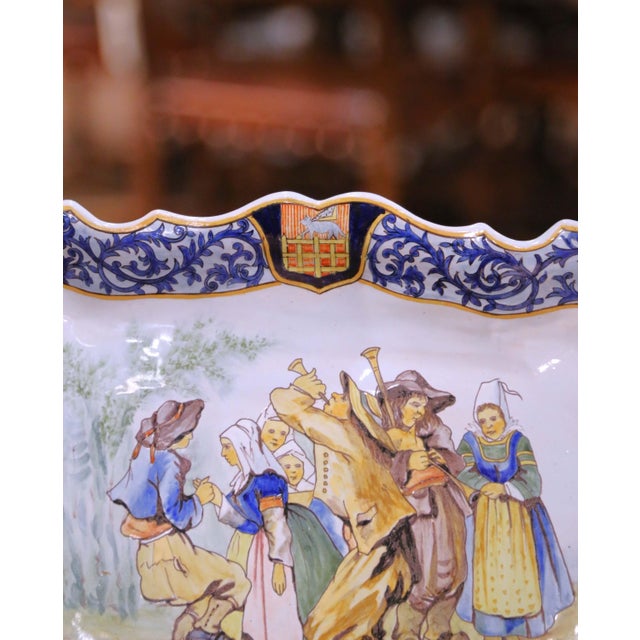 Ceramic 19th Century French Porquier-Beau Quimper Faience Tray Platter With Handles For Sale - Image 7 of 11