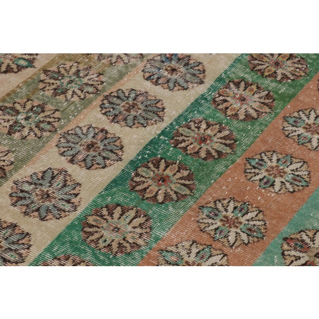 1950s Vintage Distressed Rug, Polychromatic Geometric Floral Motifs - Rug & Kilim For Sale - Image 5 of 8