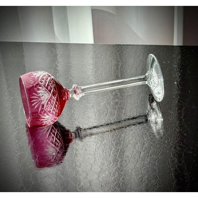 Mid-Century Modern Ruby Cut Crystal Liqueur Glasses attributed to Val Saint Lambert, 1950, Set of 11 For Sale - Image 3 of 17