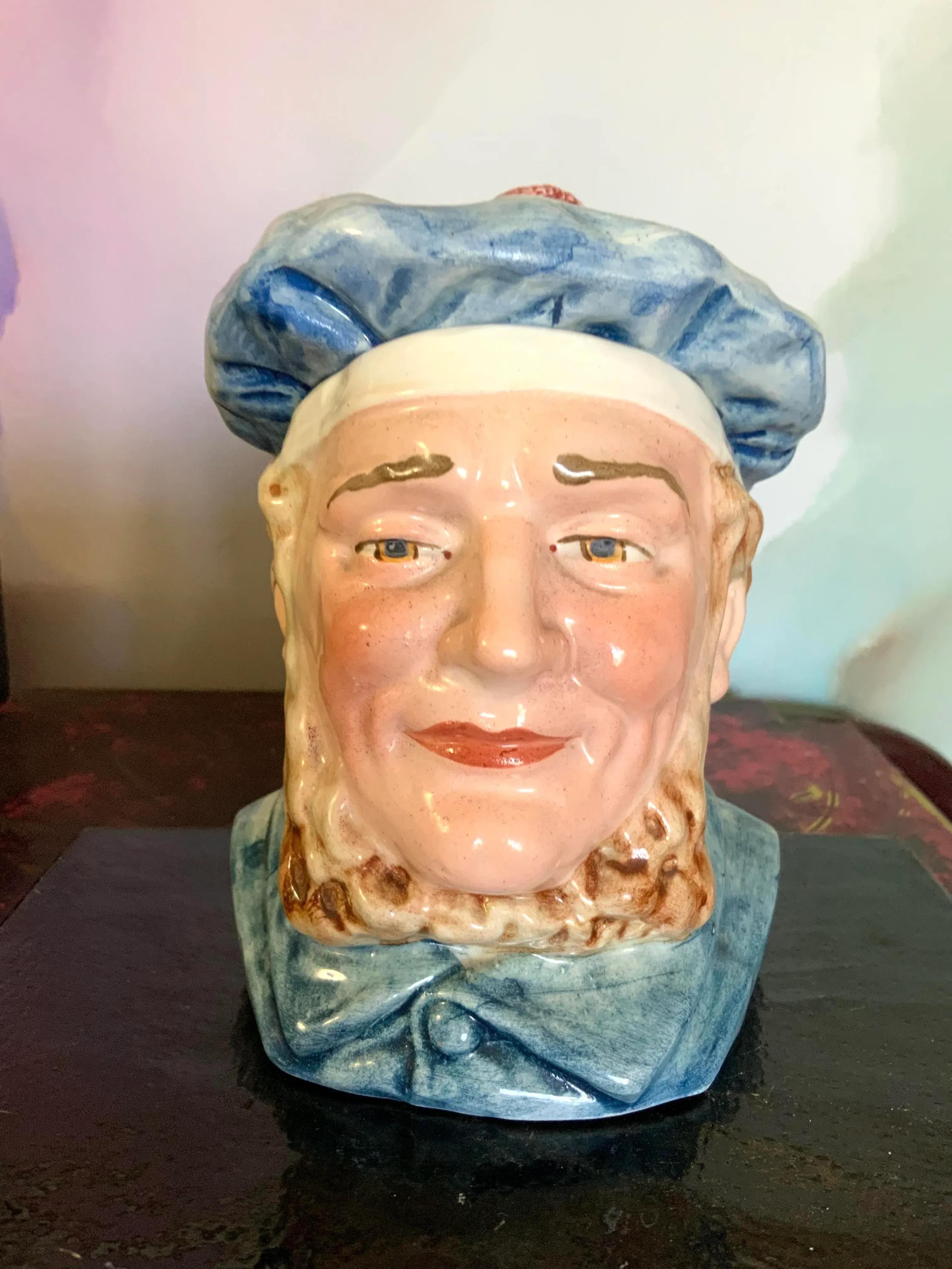 Antique Sailor's Head Majolica Tobacco Humidor Jar