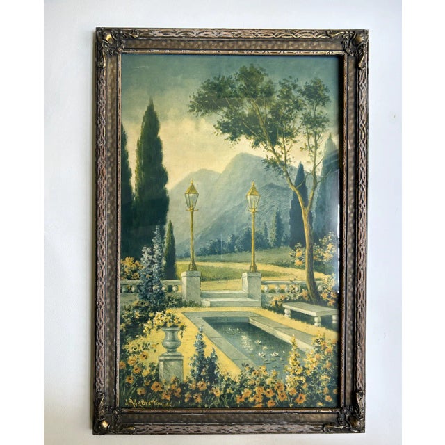 Hollywood Regency Early 1900's Pair of J. A. LeBretton Framed Color Garden Prints For Sale - Image 3 of 12