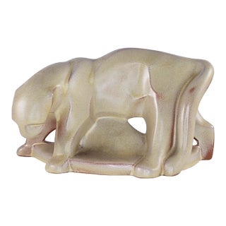 Mid 20th Century Frankoma Pacing Ocelot Bookend Puma Mountain Lion Cougar Desert Sand Htf #112 For Sale