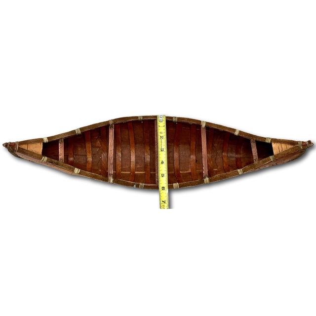 Vintage Very Nicely Completely Hand Made Northeastern Maine Indian Style Birch Bark Canoe Model - Replica - 23 Inches Long For Sale - Image 17 of 18