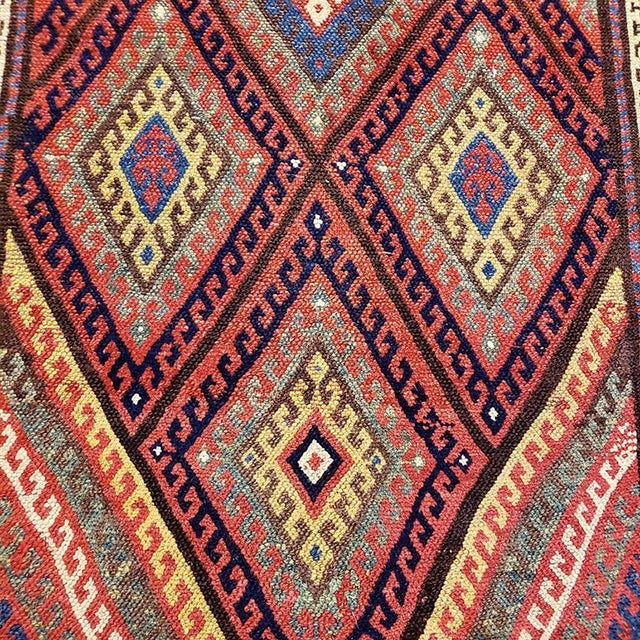 Late 19th Century 1890s Red Diamond Tribal Antique Persian Kurdish Rug 4' 2" X 9' 8" Handknotted Wool Carpet For Sale - Image 5 of 6