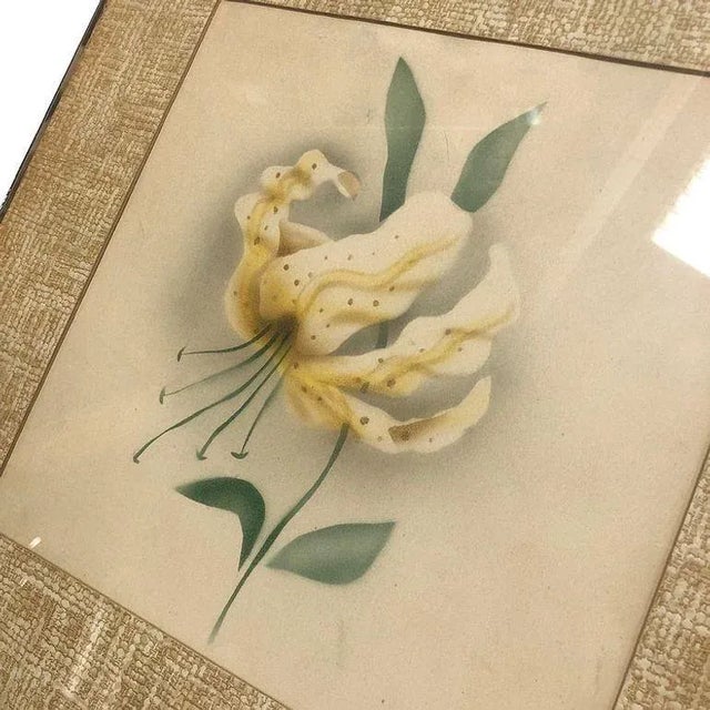 Mid-Century Modern 1940s Pos War Hawaiian Airbrush Casablanca Lily on Paper Framed For Sale - Image 3 of 7