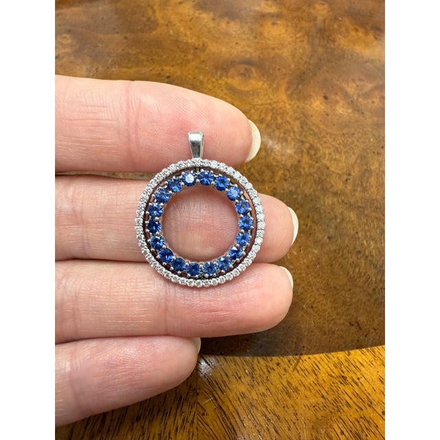 Roberto Coin, Diamond and Sapphire Convertible Circle Pendant For Sale - Image 4 of 4