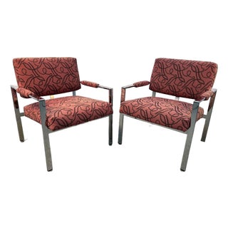Mid 20th Century Attributed to Milo Baughman for Thayer Coggin Flat Bar Chrome Lounge Chairs For Sale