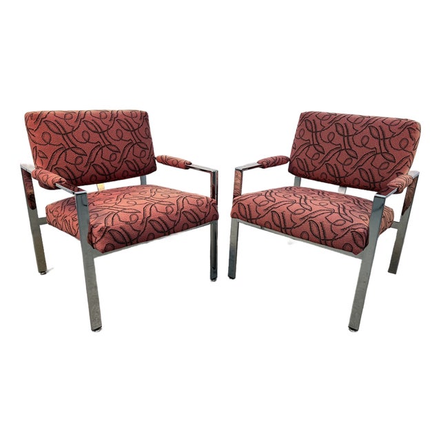 Mid 20th Century Attributed to Milo Baughman for Thayer Coggin Flat Bar Chrome Lounge Chairs For Sale