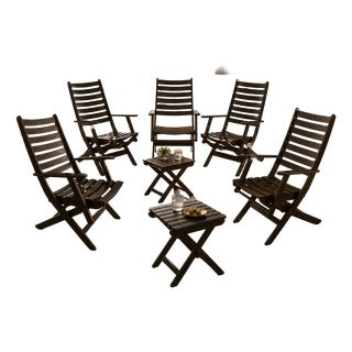 Vintage Mid-Century Garden Furniture Set in Wood by Mesch, 1975, Set of 7 For Sale