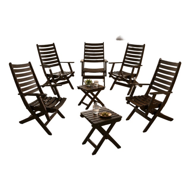 Vintage Mid-Century Garden Furniture Set in Wood by Mesch, 1975, Set of 7 For Sale