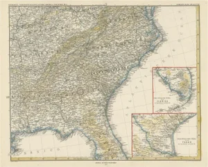 Antique Map of the Region of Georgia with Inset Maps of Florida and Texas
