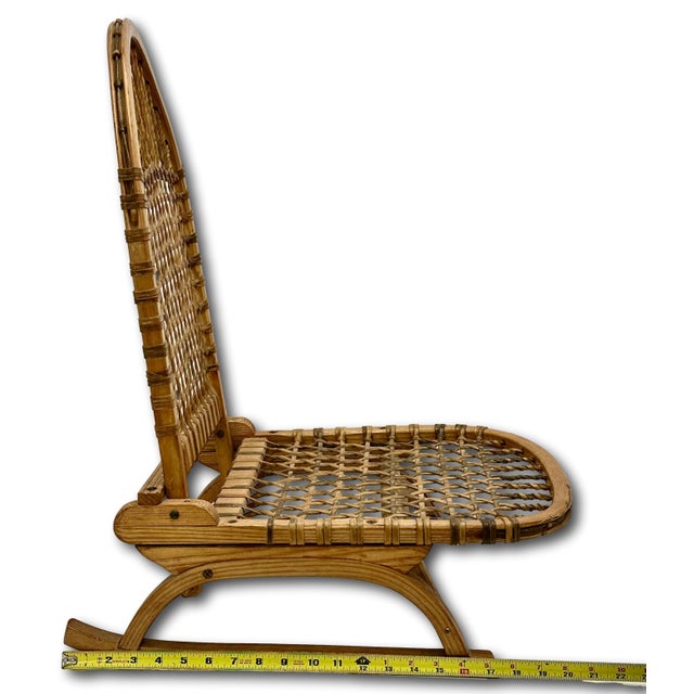Vintage Mid 1900s Stream Bent Ash Wood & Hand Woven Leather - Hide Folding Low Chair for Canoes, Camping Etc. For Sale - Image 18 of 18