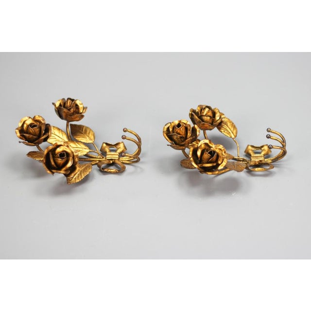 Italian Gilt Metal Rose Coat Hooks, 1960s, Set of 2 For Sale - Image 9 of 18