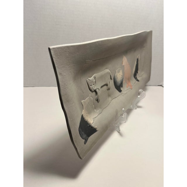 RARE Vintage Kamrass Kiok NYC Studio Pottery Tray with 5 Cats Signed Aprox. dimensions: 16"W x 7"H Very good original...