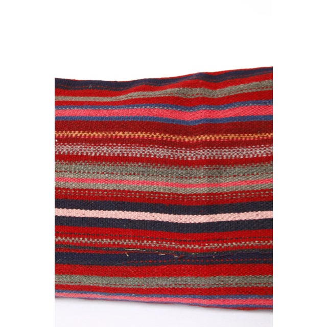 Red Turkish Flatweave Kilim Stripe Design Pillow Cover -20''x46'' For Sale - Image 8 of 11